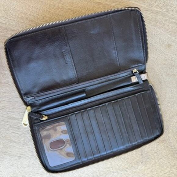 BRAHMIN Skylar Wristlet Wallet Blue Gold Croc Embossed Leather Zip Organizer EUC